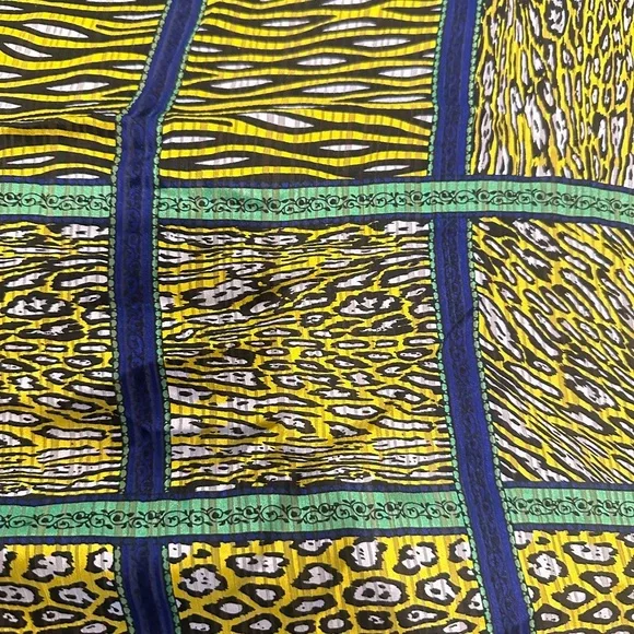 RODIER Yellow Purple Animal Print Silk Scarf 39x39 - Picture 5 of 5